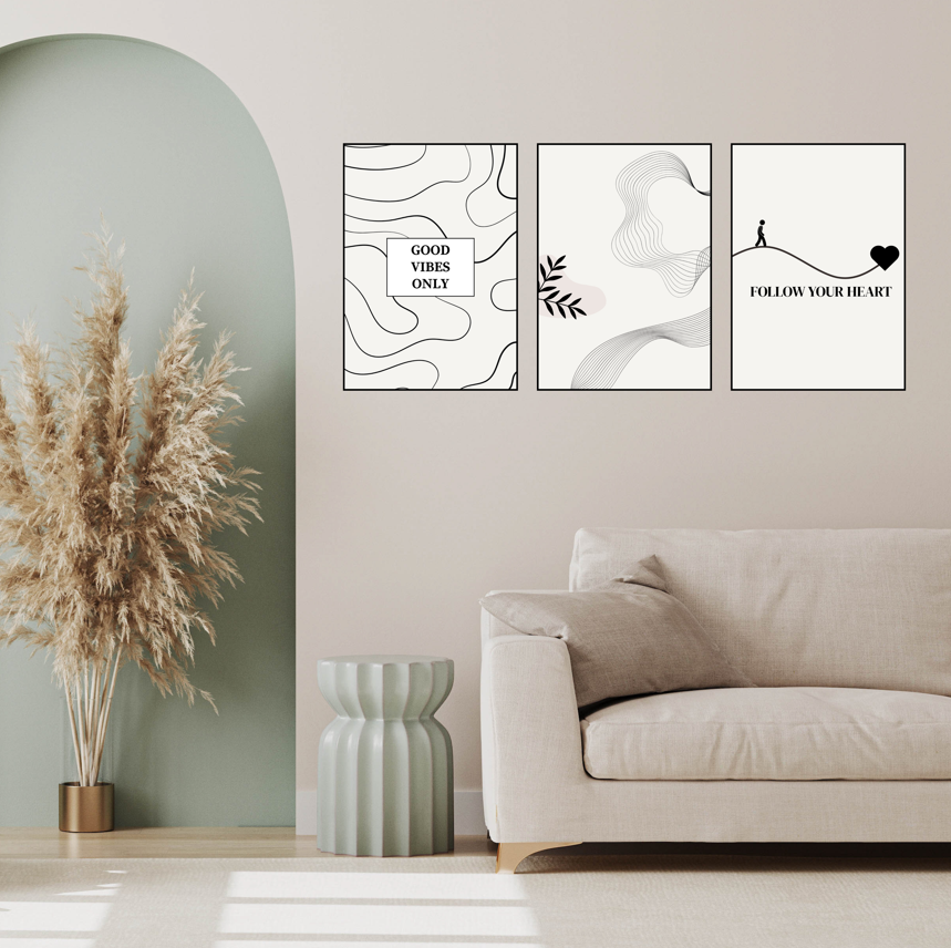 Pack of 3 Boho Minimalist Wall Art | A4 | Glossy Sticker Poster