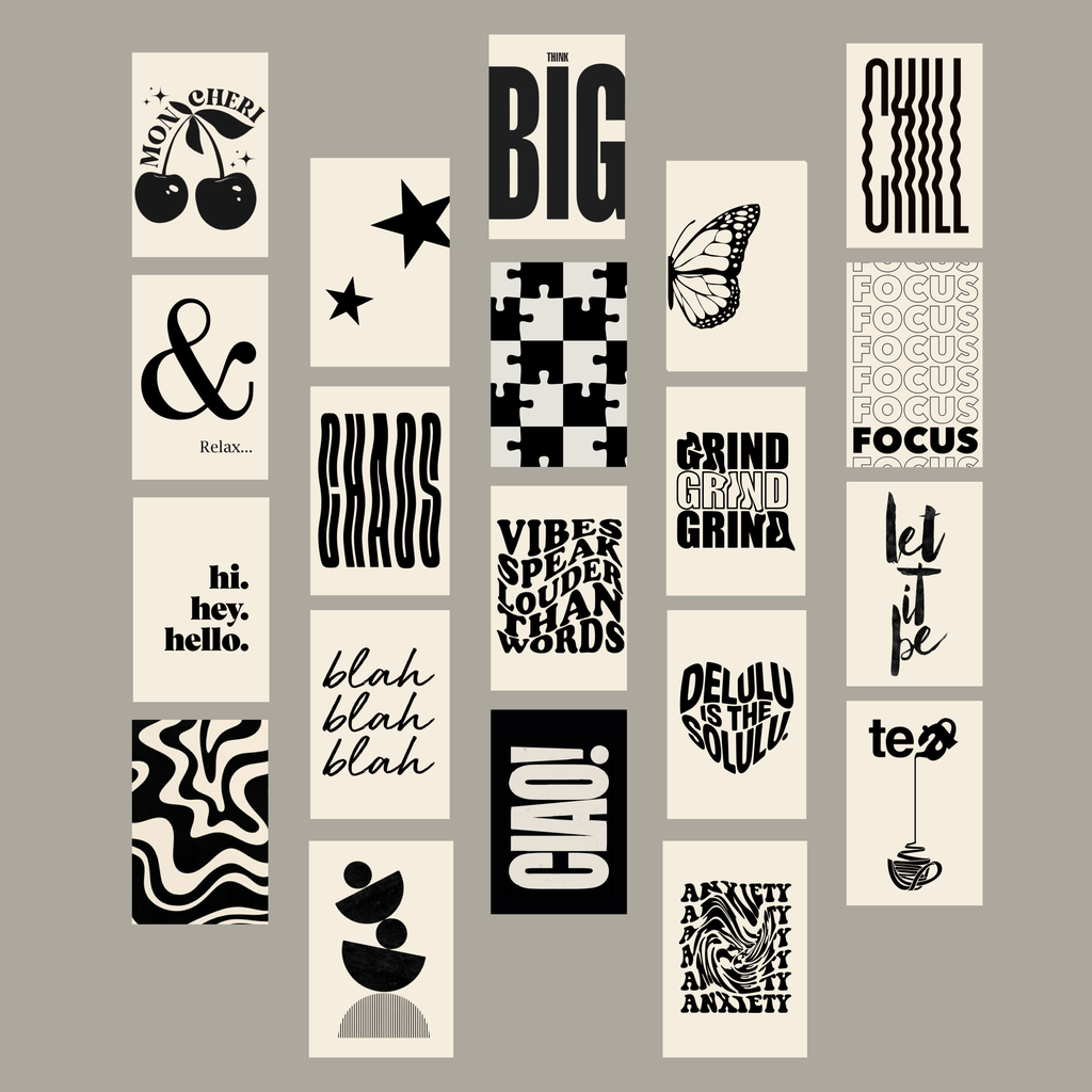 Pack of 20 Black Aesthetic Glossy Sticker Poster Wall Art | 4x6 Inch