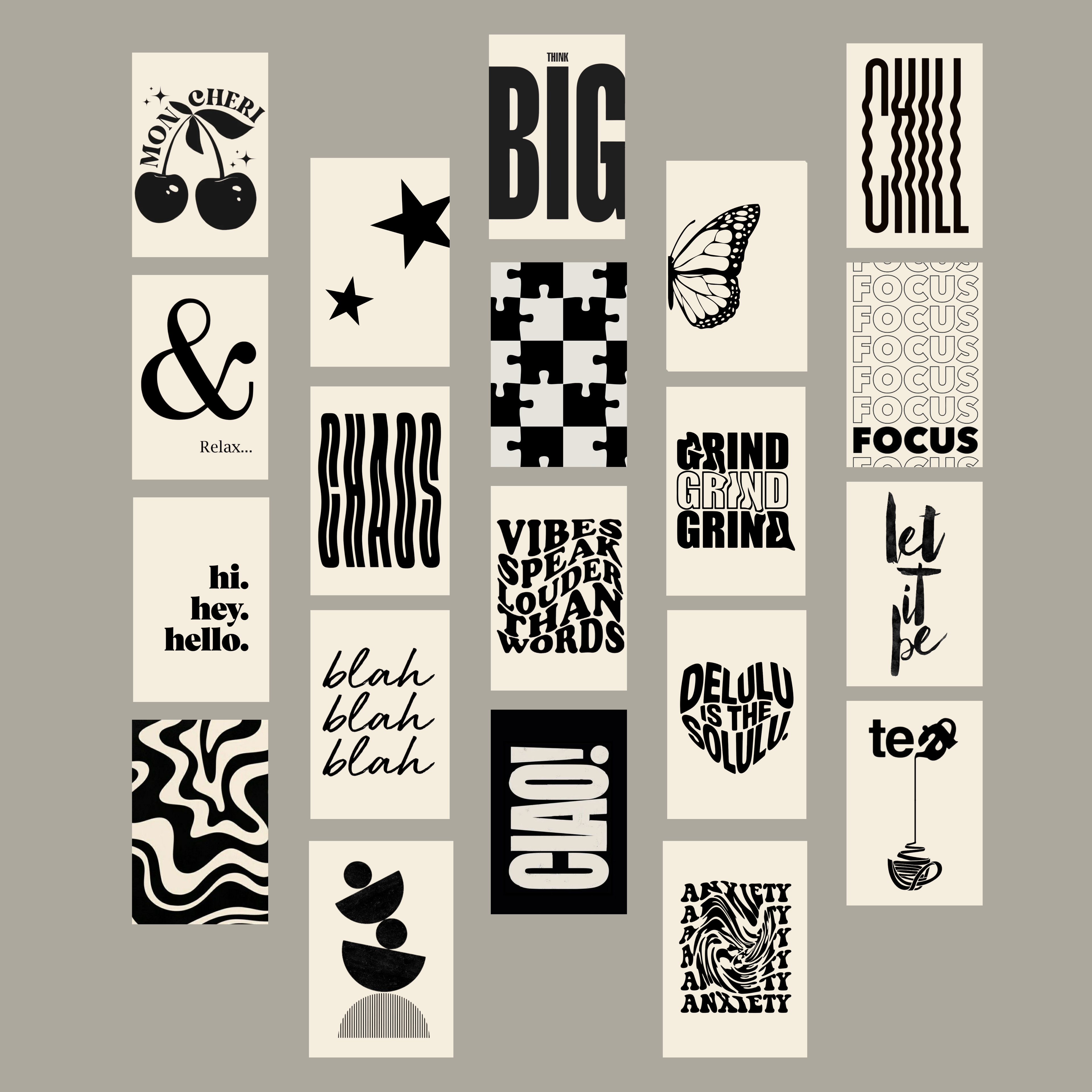 Pack of 20 Black Aesthetic Glossy Sticker Poster Wall Art | 4x6 Inch