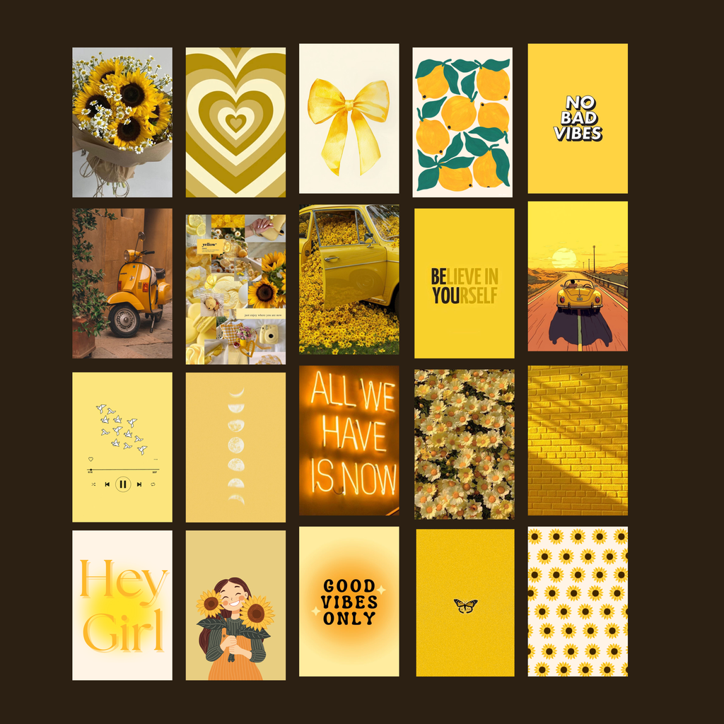 Pack of 20 Yellow Aesthetic Glossy Sticker Poster Wall Art | 4x6 Inch