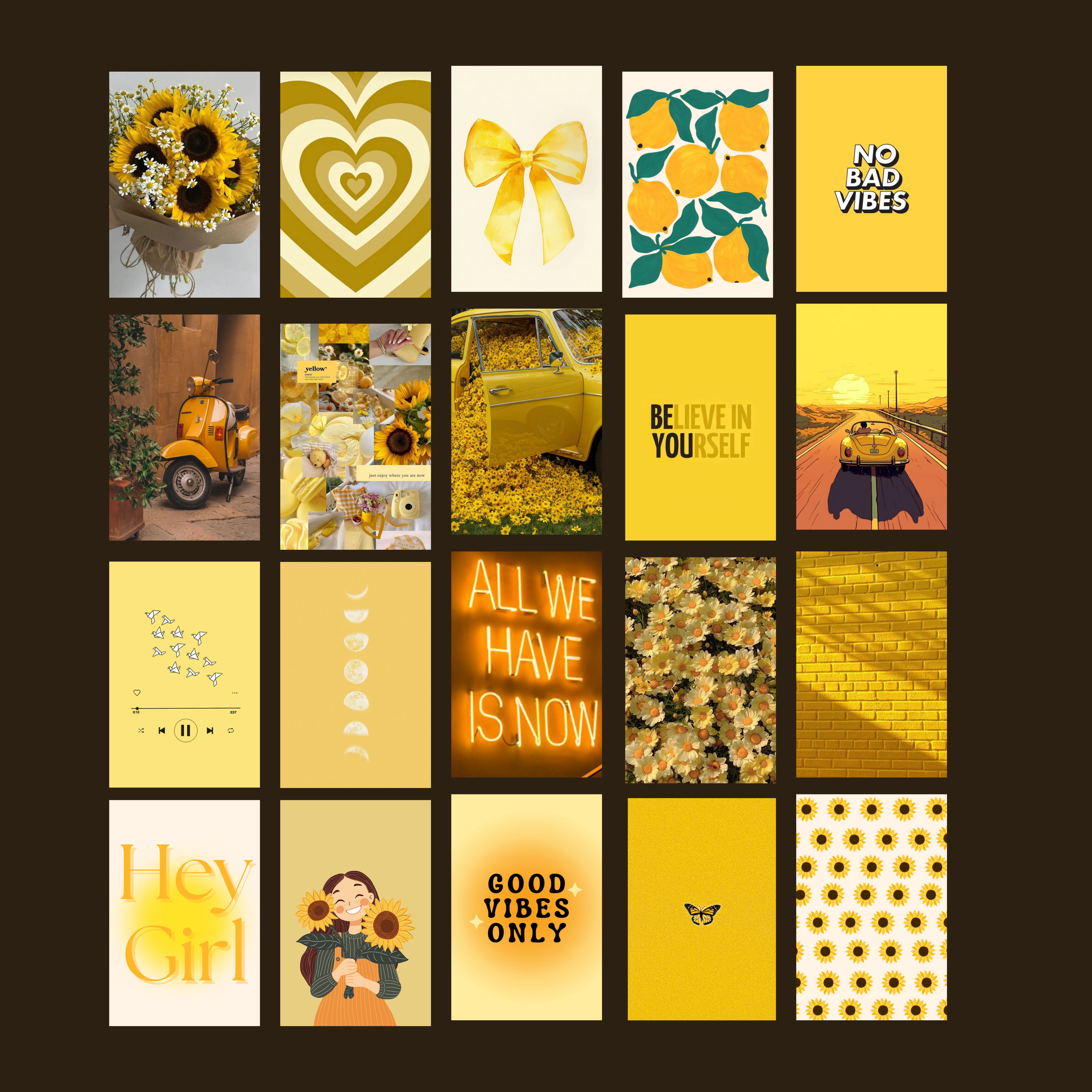 Pack of 20 Yellow Aesthetic Glossy Sticker Poster Wall Art | 4x6 Inch