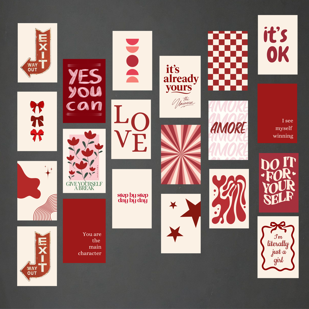 Pack of 20 Red Aesthetic Glossy Sticker Poster Wall Art | 4x6 Inch