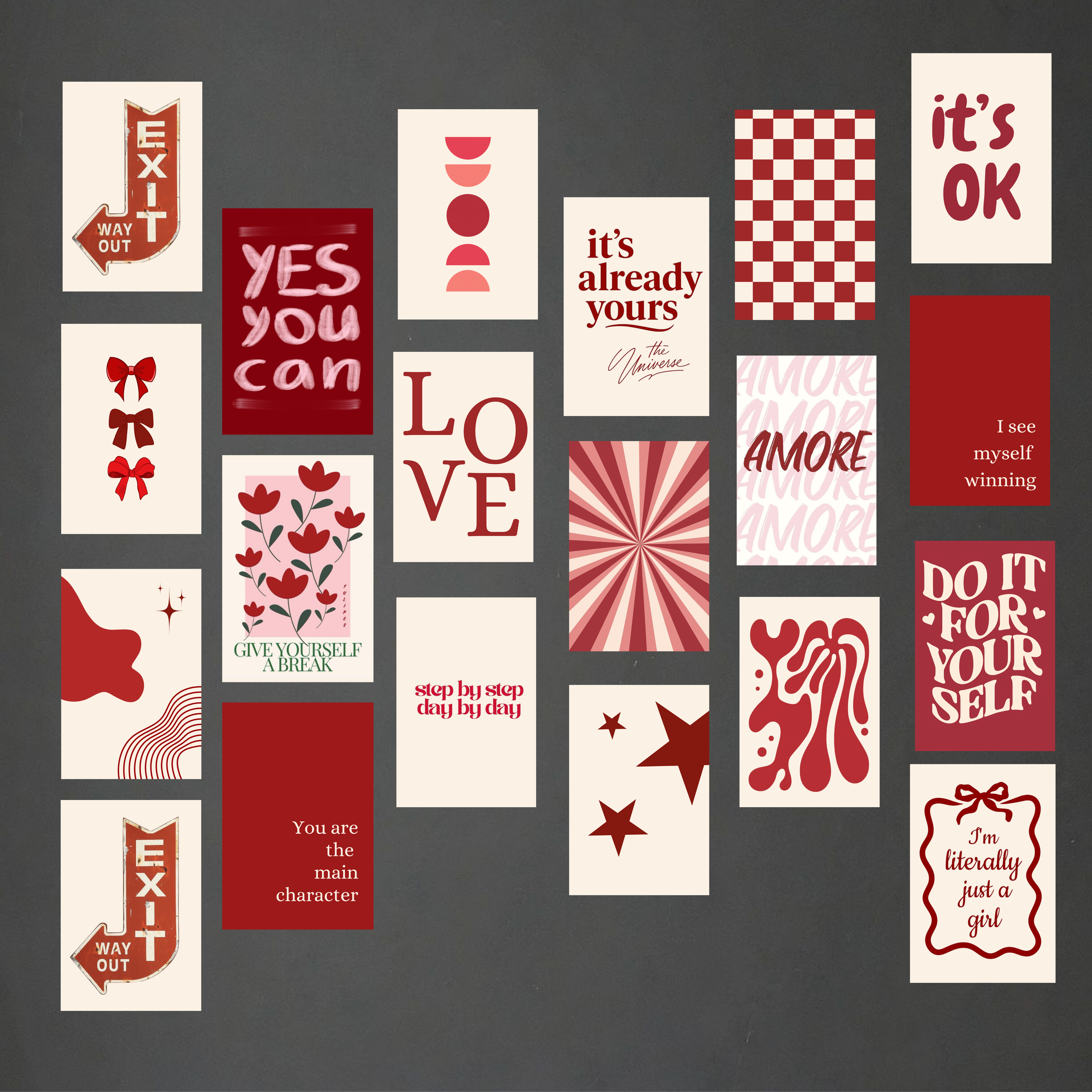 Pack of 20 Red Aesthetic Glossy Sticker Poster Wall Art | 4x6 Inch