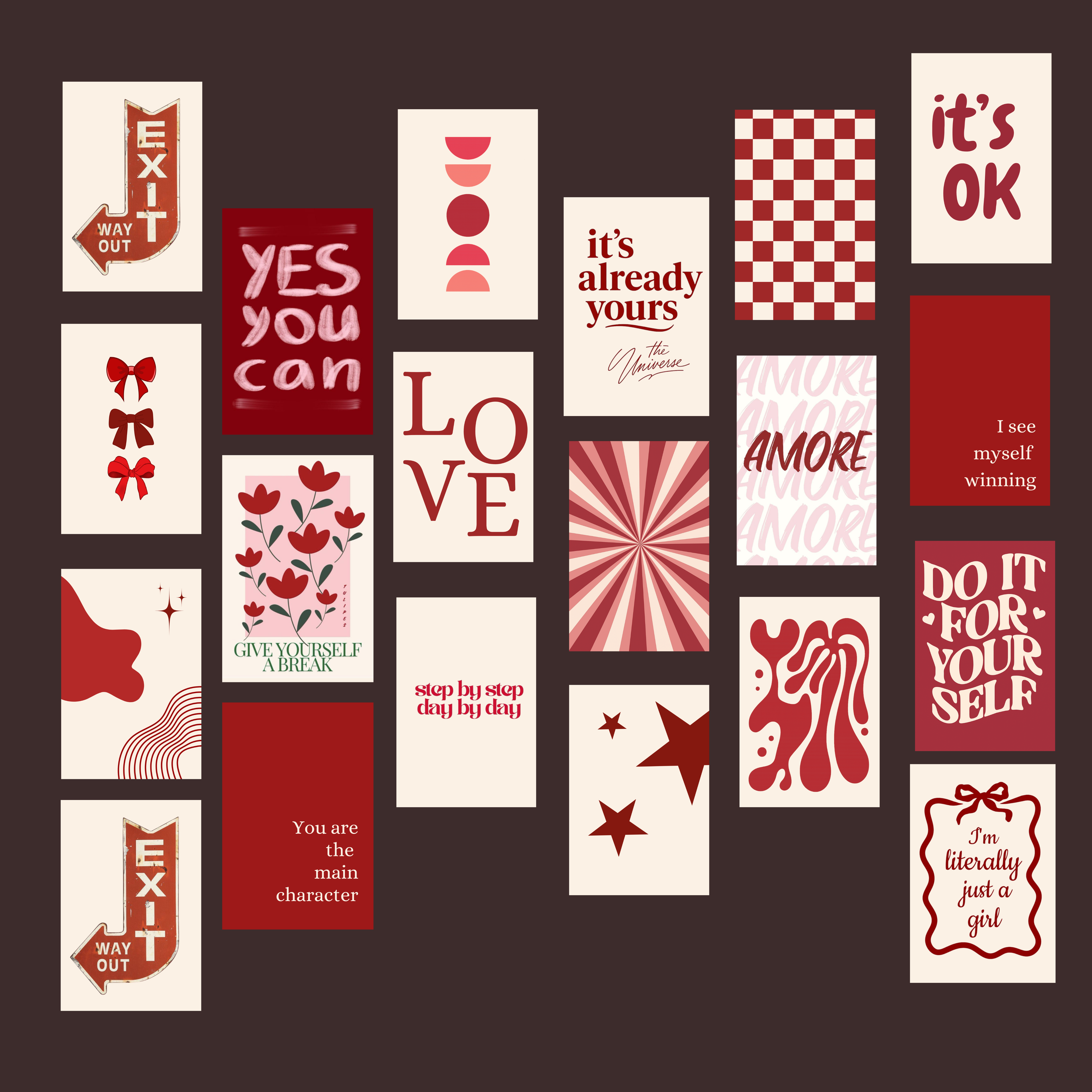 Pack of 20 Red Aesthetic Glossy Sticker Poster Wall Art | 4x6 Inch
