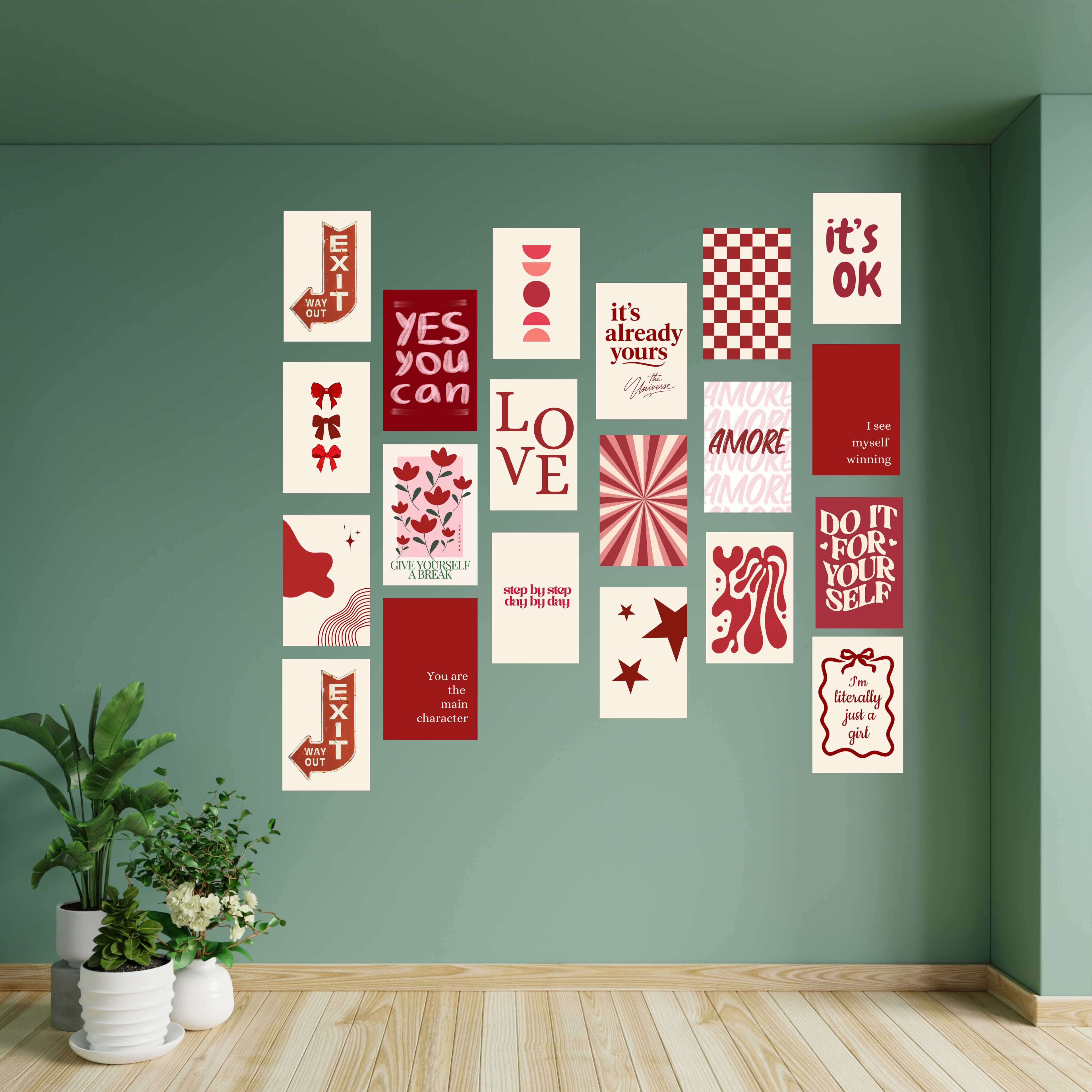 Pack of 20 Red Aesthetic Glossy Sticker Poster Wall Art | 4x6 Inch