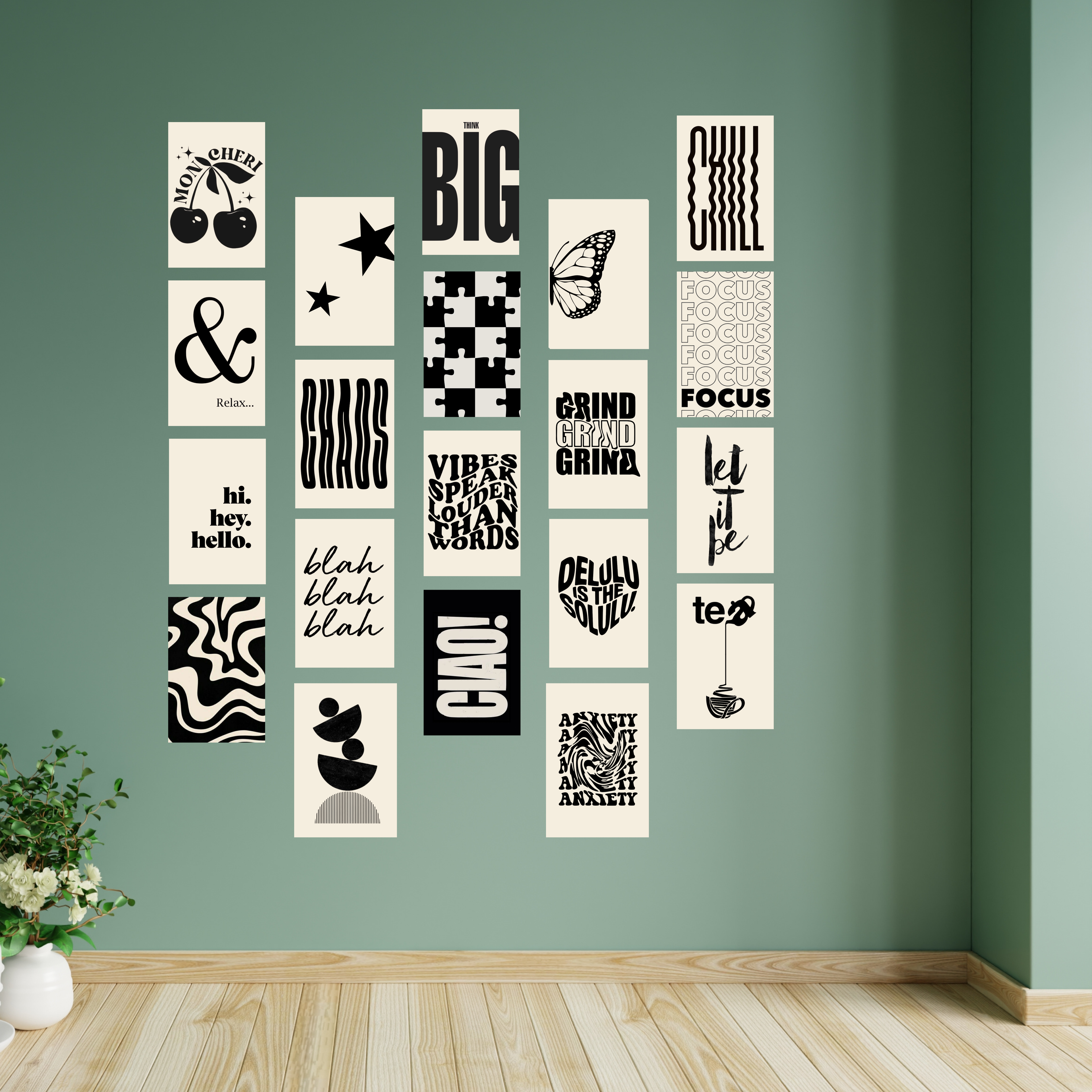 Pack of 20 Black Aesthetic Glossy Sticker Poster Wall Art | 4x6 Inch