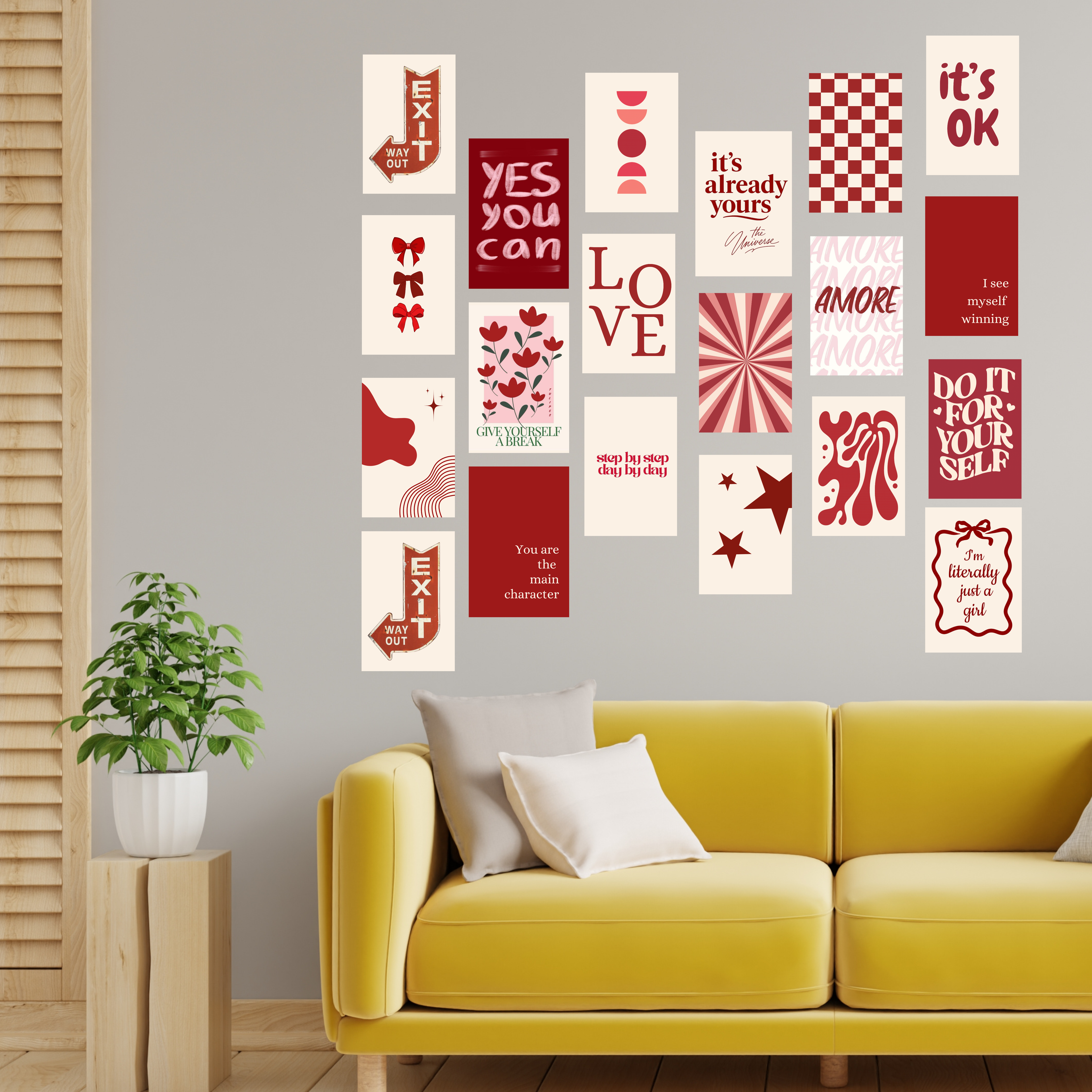 Pack of 20 Red Aesthetic Glossy Sticker Poster Wall Art | 4x6 Inch