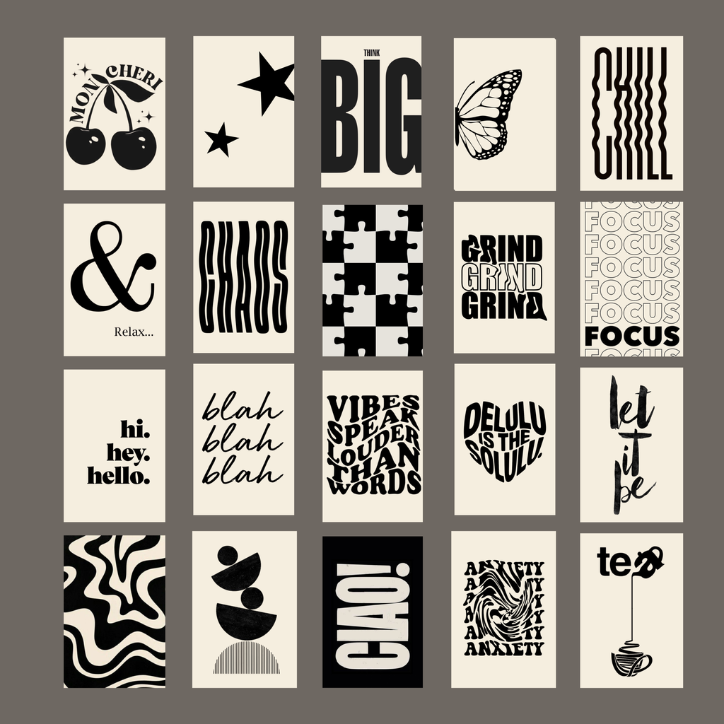 Pack of 20 Black Aesthetic Glossy Sticker Poster Wall Art | 4x6 Inch