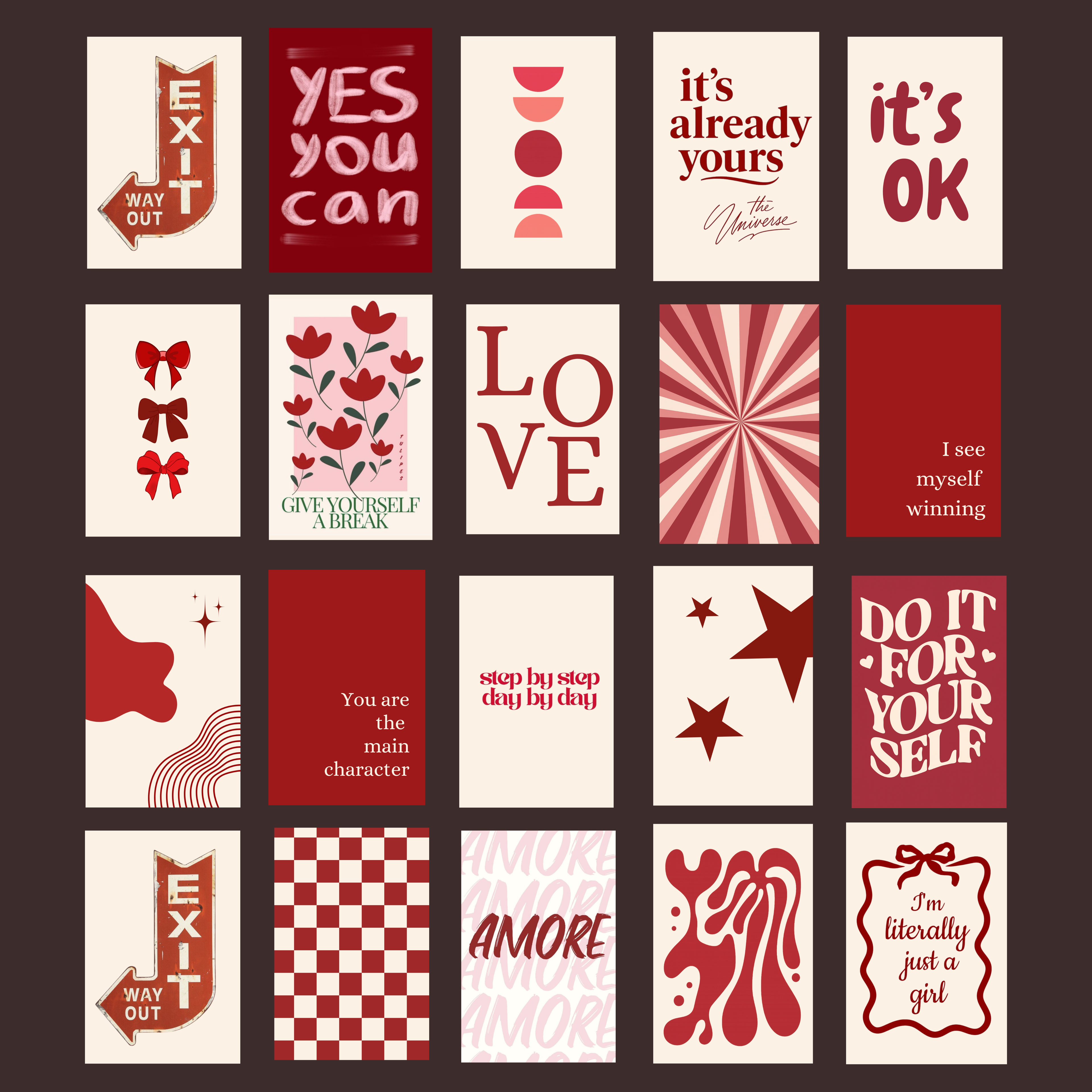 Pack of 20 Red Aesthetic Glossy Sticker Poster Wall Art | 4x6 Inch