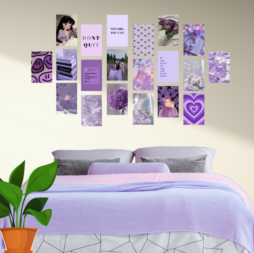 Pack of 20 Purple Aesthetic Glossy Sticker Poster Wall Art | 4x6 Inch
