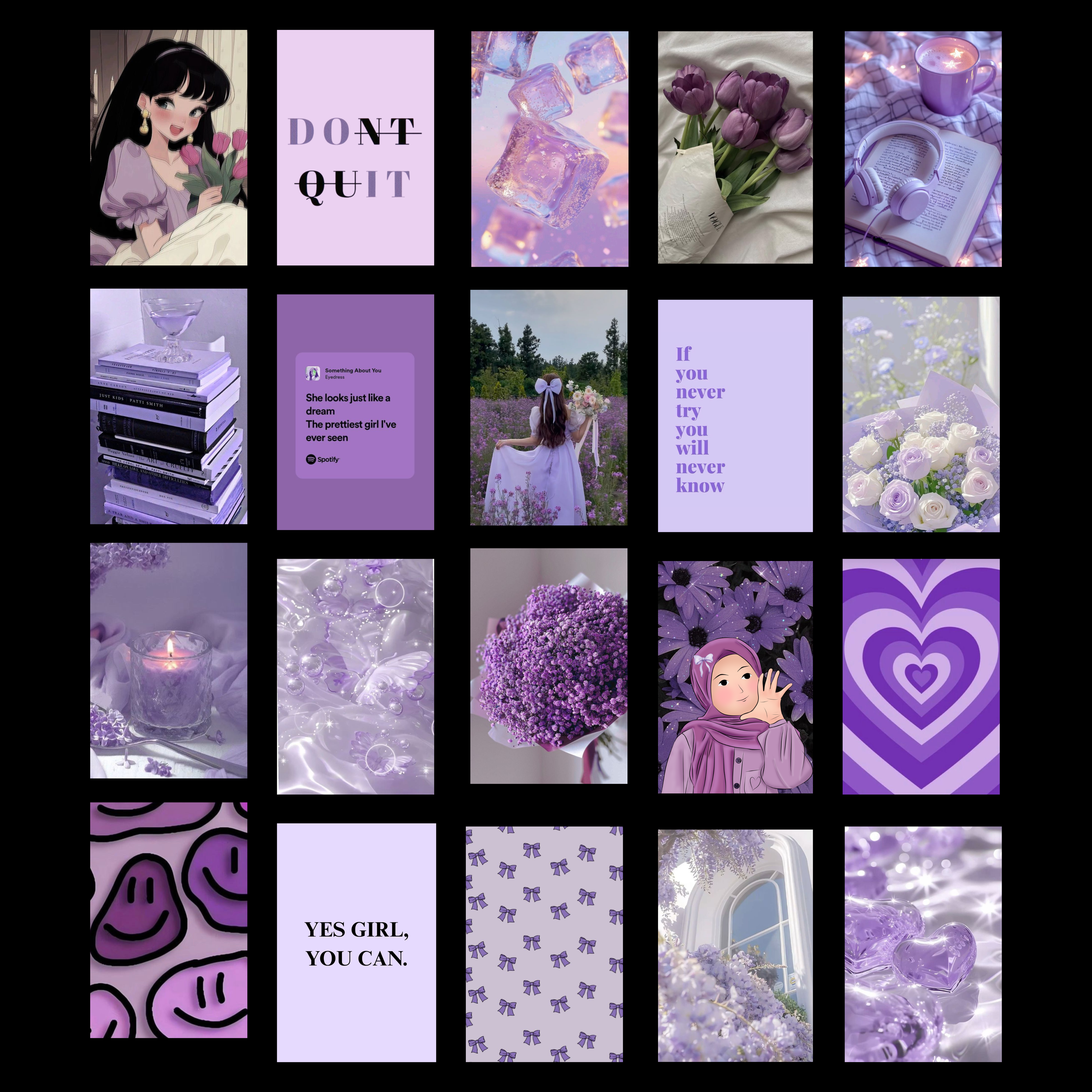 Pack of 20 Purple Aesthetic Glossy Sticker Poster Wall Art | 4x6 Inch