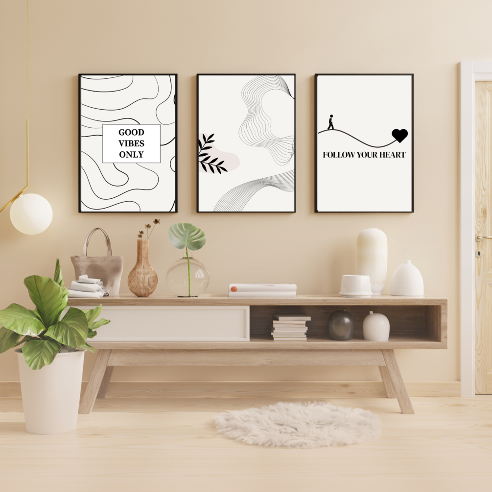 Pack of 3 Boho Minimalist Wall Art | A4 | Glossy Sticker Poster