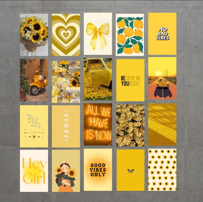 Pack of 20 Yellow Aesthetic Glossy Sticker Poster Wall Art | 4x6 Inch